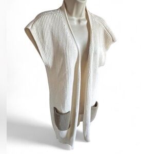 Eleventy Italy Cream Wool Cashmere Ribbed Long Cardigan Vest Like New Small